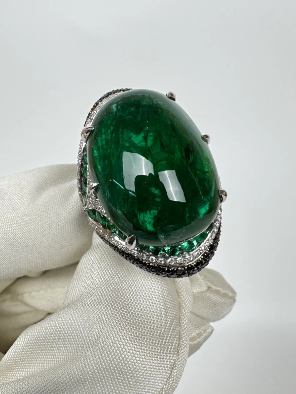 Earrings without a brand CABOCHON EMERALD 42.00 CT VIVID GREEN RING (SIZE 53) EM42.00 CT 2