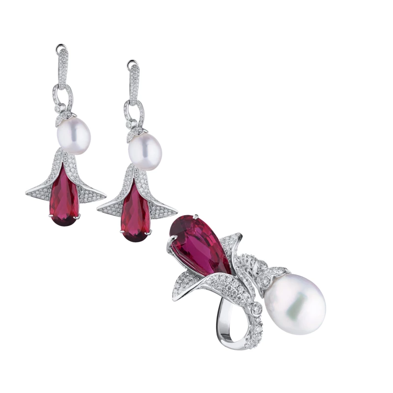 TOURMALINE RUBELLITE PEARL SET