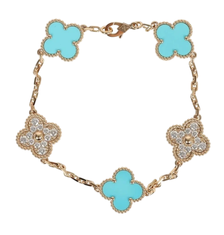 LIMITED EDITION VINTAGE ALHAMBRA 5 MOTIFS TURQUOISE DIAMOND BRACELET