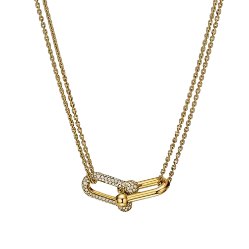 HardWear Large Double Link Pendant in Yellow Gold with Pavé Diamonds