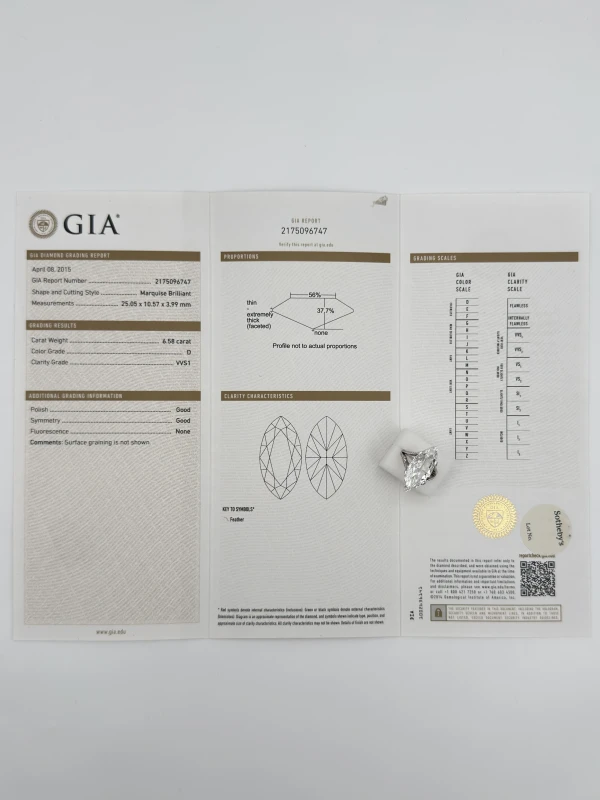 СЕРЬГИ NO NAME MARQUISE DIAMOND 6.58 CT RING (TYPE IIA) (GIA) NN6.58D 6