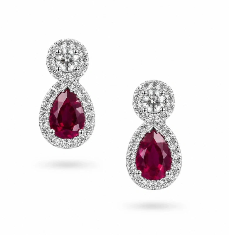 RUBY PEAR EARRINGS 2.06 CT