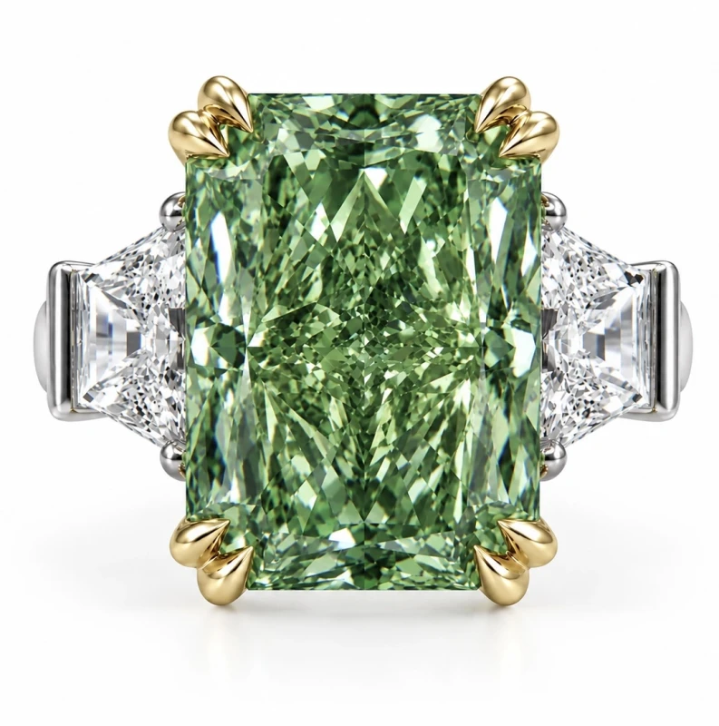RADIANT DIAMOND 6.02 CT FANCY VIVID GREEN*/VS2 RING (SIZE 51) GIA