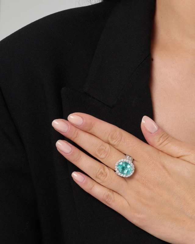 Earrings without a brand OVAL PARAIBA TOURMALINE 7.57 CT RING, MOZAMBIQUE (SIZE 56) AGL nn.P7.57ct 2