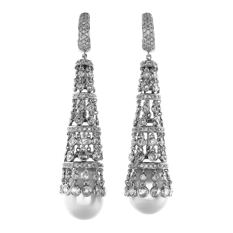 PEARL 14.5-15.3 MM & DIAMOND EARRINGS