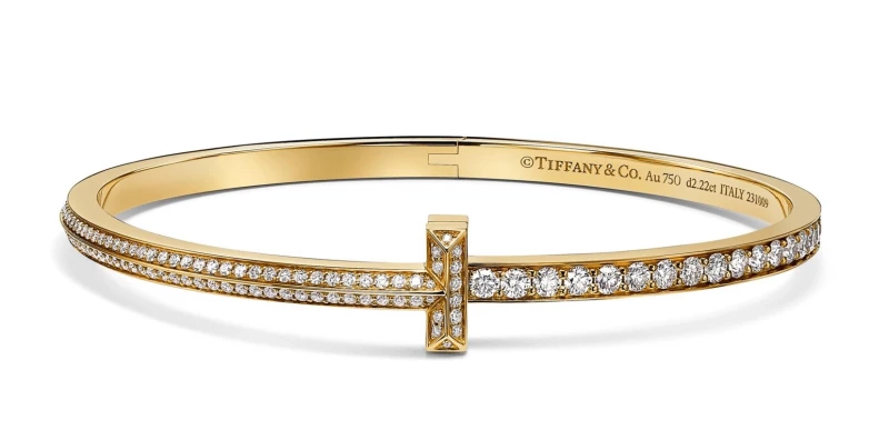 Tiffany & Co T1 Narrow Pavé Diamond Hinged Bangle in Yellow Gold 73124530