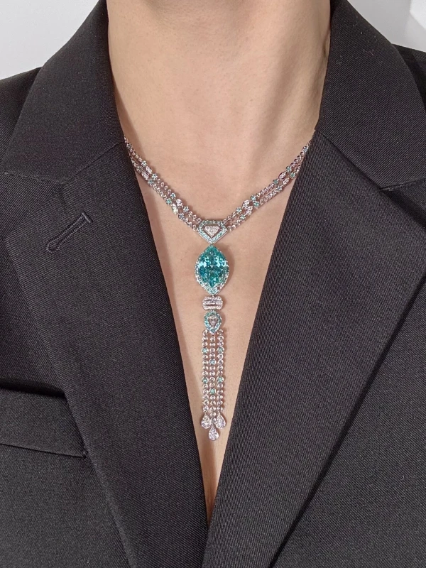 No name PARAIBA TOURMALINE 11.08 CT NEON GREENISH BLUE NECKLACE (AIGS) PARAIBA 11.08 CT 3