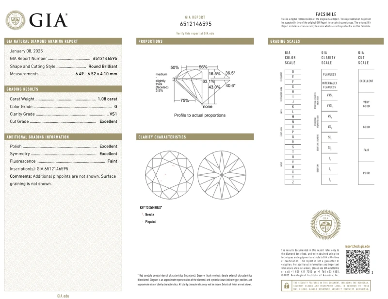 No name ROUND DIAMOND 1.06-1.08 CT G/VS1 EARRINGS (GIA) 720651-NN106-1.08 CT G/VS1 3