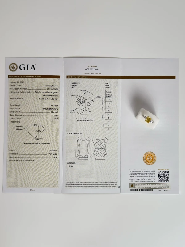 СЕРЬГИ NO NAME RADIANT DIAMOND 3.01 CT FANCY LIGHT YELLOW/VS2 RING (GIA) nn3.01fly/vs 4