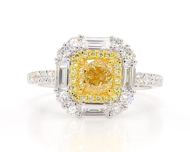 CUSHION DIAMOND 1.31 CT FANCY YELLOW/VVS2 RING (GIA)
