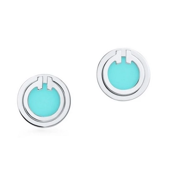 T TOURQUOISE CIRCLE WHITE GOLD EARRINGS