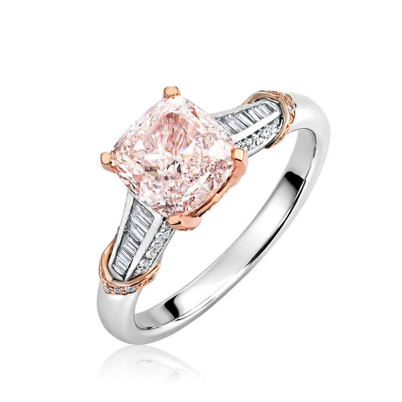 CUSHION DIAMOND 2.02 CT FANCY LIGHT BROWN-PINK/VS1 RING (GIA)