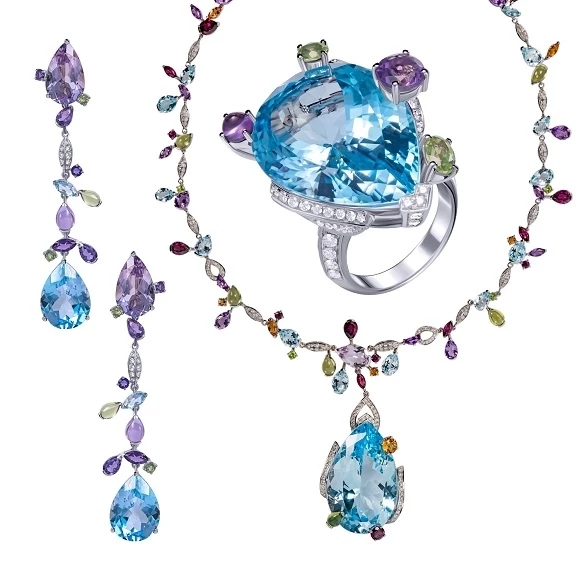 СЕРЬГИ NO NAME MULTI COLOR GEMSTONES & DIAMONDS SET Jewelry