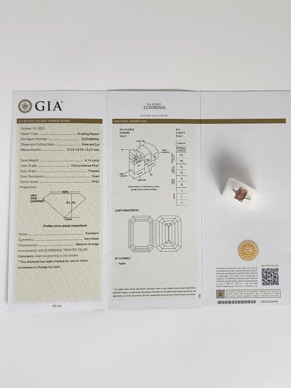 Earrings without a brand EMERALD DIAMOND 6.14 CT FANCY INTENSE PINK/VVS2 RING (GIA) 223506 5