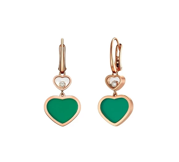 Chopard HAPPY HEARTS EARRINGS, GREEN AGATE 837482-5011