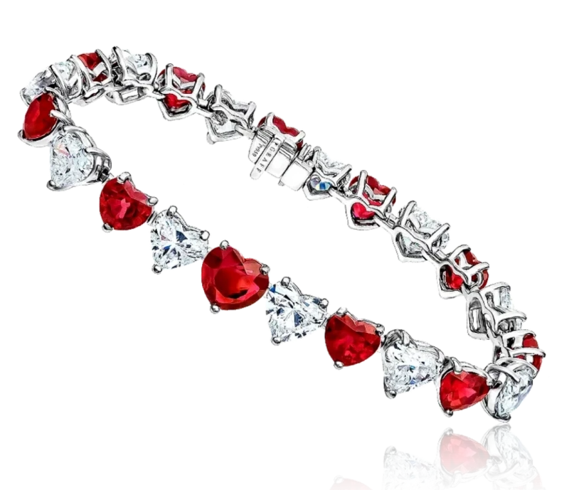 Heart Ruby 12.40 CT and Diamond 10.71 CT Bracelet