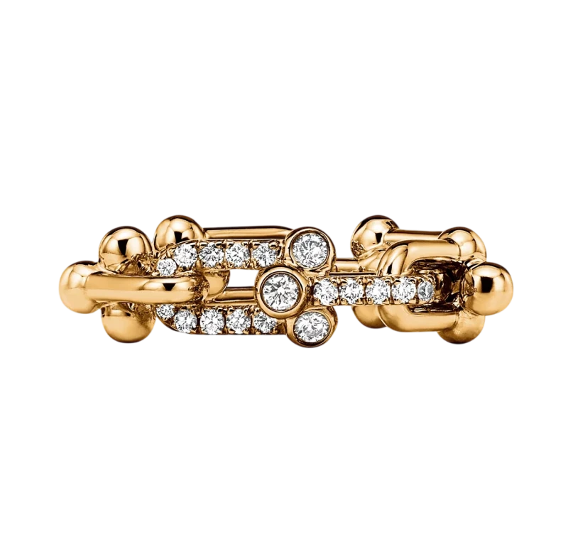 Tiffany HardWear Small Link Ring in Yellow Gold with Diamonds (SIZE 55)