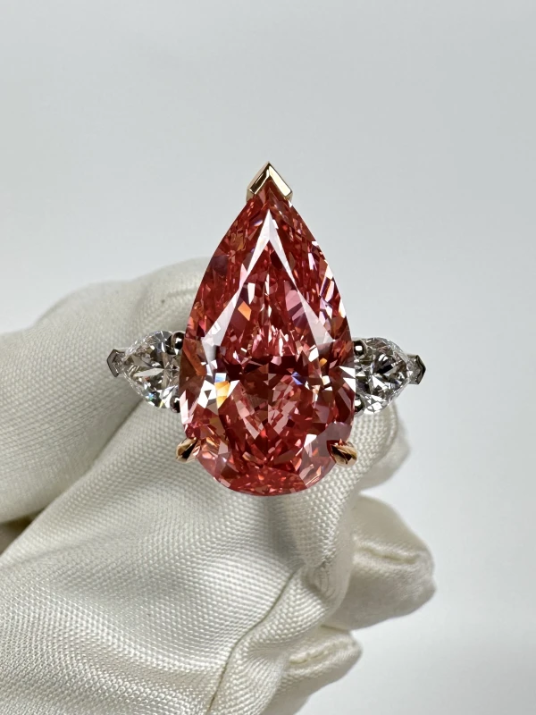 No name PEAR DIAMOND 6.37 CT FANCY VIVID PINK*/VVS2 RING (SIZE 52) GIA NN6.27CT FVP/VVS2 5