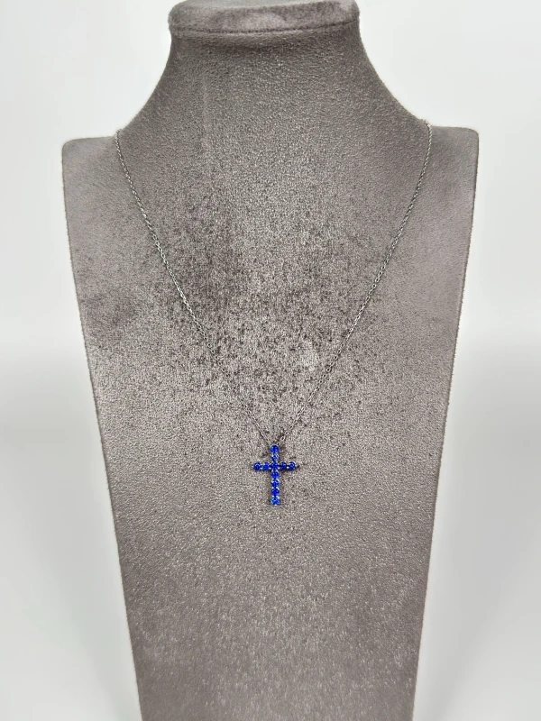 DeRosa ROUND SAPPHIRE 1.26 CT "ROYAL BLUE" CROSS PENDANT C696521 2