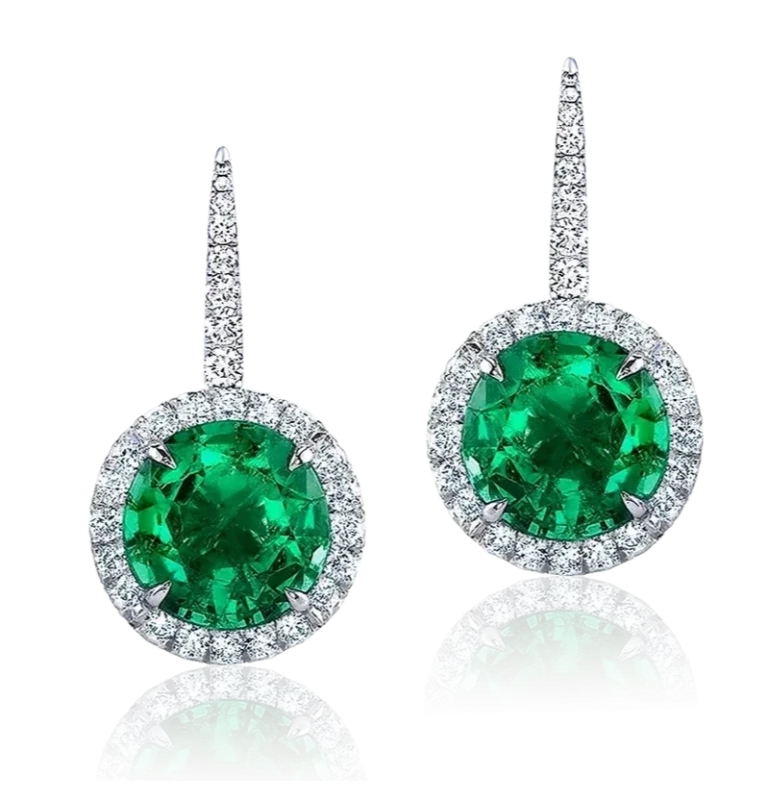 DeRosa EMERALD 3.97 - 4.40 CT VIVID GREEN EARRINGS (GRS) E130691 1