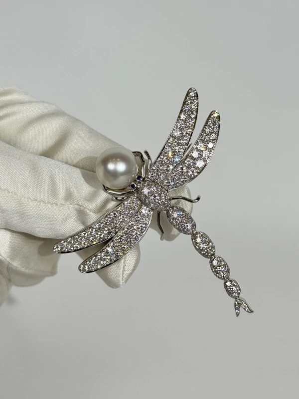 Tiffany & Co DIAMOND & PEARL DRAGONFLY BROOCH T&Co 3