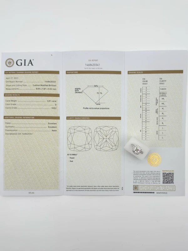 Earrings without a brand CUSHION DIAMOND 3.01 CT D/VVS2 RING (GIA) NN3.01D 5