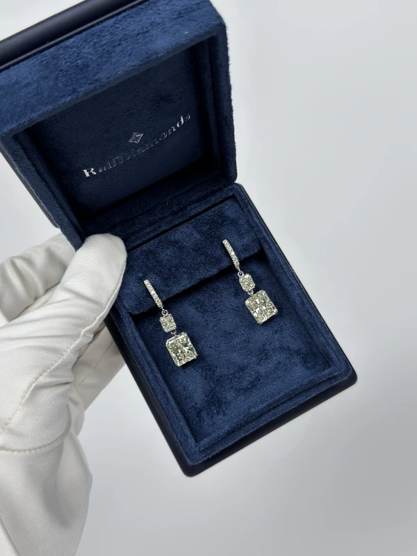 RalfDiamonds RADIANT DIAMOND 6.00 - 6.02 CT N/SI EARRINGS, WHITE GOLD 6.00-6.02 5