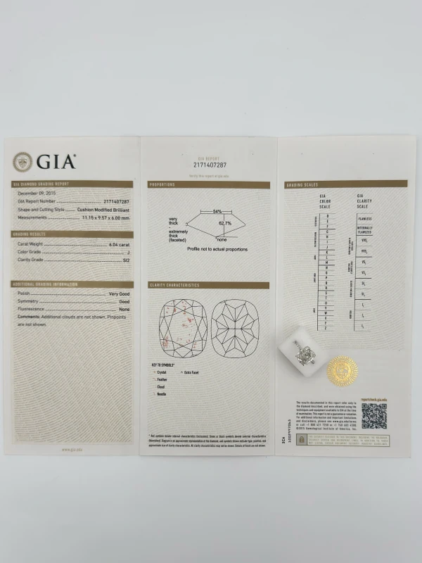 Earrings without a brand CUSHION DIAMOND 6.04 CT J/SI2 RING (SIZE 50) NN6.04 CT J/SI2 4