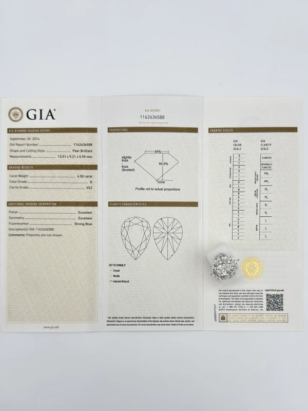 СЕРЬГИ NO NAME PEAR DIAMOND RING 4.50 ct D/VS2 GIA (SIZE 55) NN4.50ct D/VS2 GIA 5