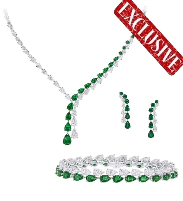 Pear Shape Emerald and Diamond Set
