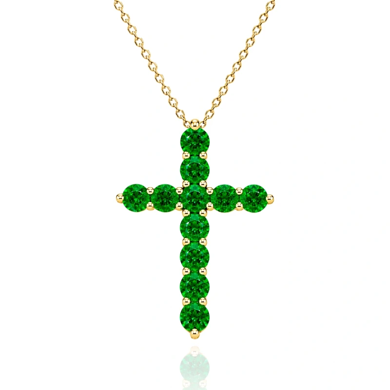 ROUND EMERALD 0.94 CT "VIVID GREEN" CROSS PENDANT