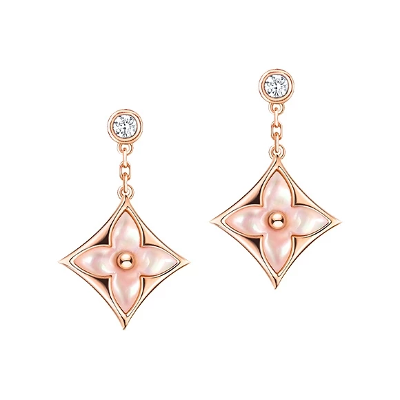 COLOUR BLOSSOM BB STAR EAR STUDS, PINK GOLD, PINK MOTHER OF PEARL AND DIAMONDS 