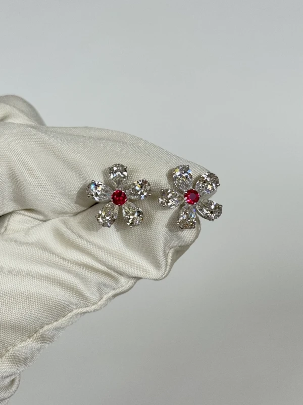 VERDI JEWELLERY DIAMOND & RUBY FLOWER EARRINGS A31H 3