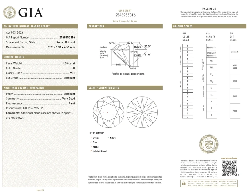 Earrings without a brand ROUND DIAMOND 1.50-1.50 CT H/VS1 EARRINGS (GIA) 1602-1.50-1.50 CT H/VS1 3
