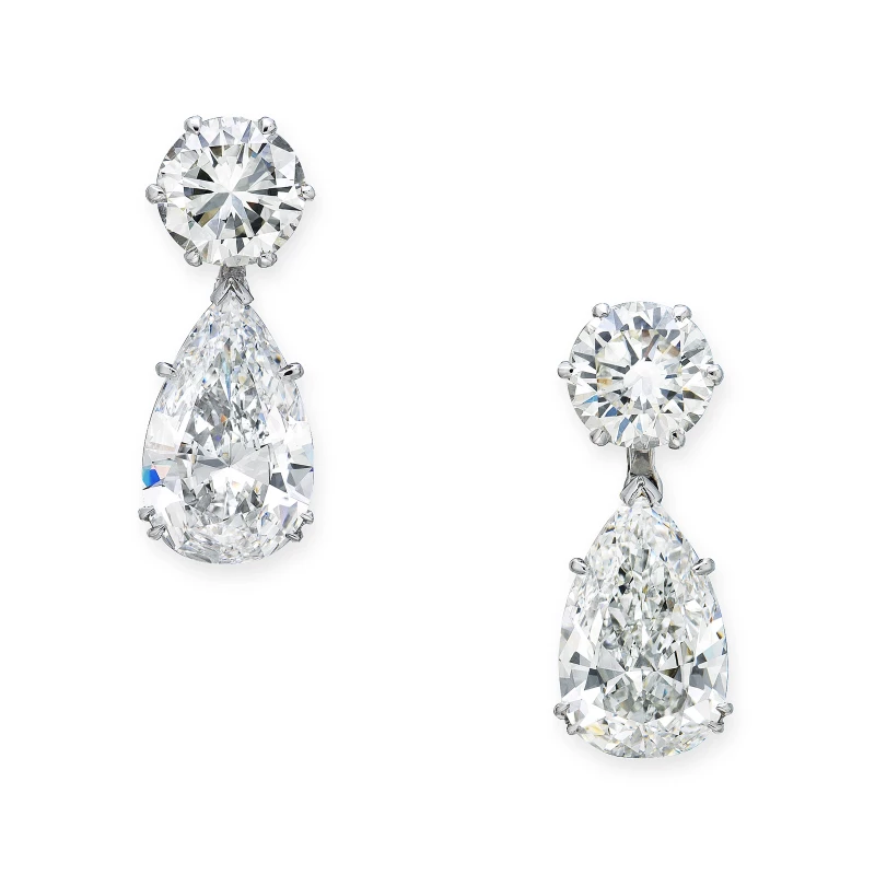 PEAR AND ROUND DIAMOND EARRINGS 4.01-4.01 CT E-F/VS2 (GIA)