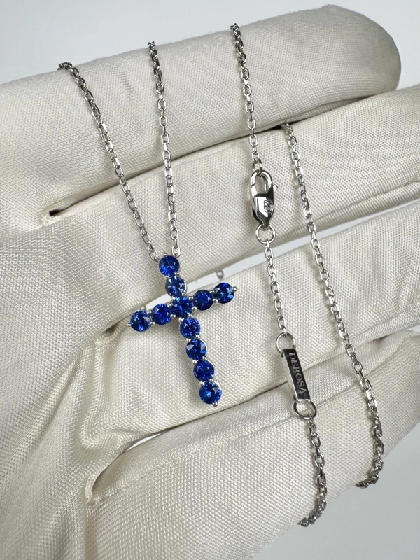 DeRosa ROUND SAPPHIRE 1.31 CT "ROYAL BLUE" CROSS PENDANT C316459 3