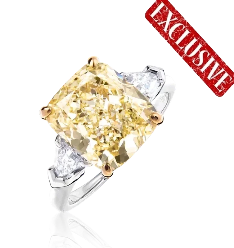 CUSHION DIAMOND 5.76 CT FANCY LIGHT YELLOW/VVS2 RING (SIZE 51)