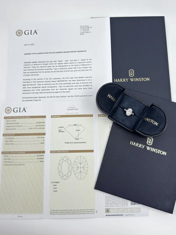 Harry Winston OVAL DIAMOND 5.02 CT D/VVS2 RING (TYPE IIa) GIA HW5.02 6