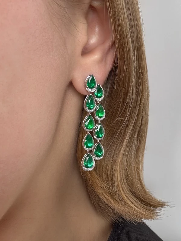 СЕРЬГИ NO NAME PEARS EMERALD 10.65 CT VIVID TO INTENSE GREEN EARRINGS (ZAMBIA) EM10.65CT 2