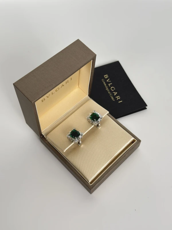 Bvlgari CUSHION EMERALD 4.19 - 3.81 CT GREEN EARRINGS (ZAMBIA) BVG EM 4.19-3.81 CT 5