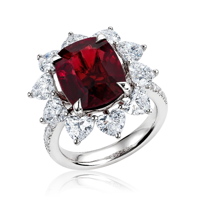 CUSHION SPINEL 6.11 CT VIVID RED RING (GRS)
