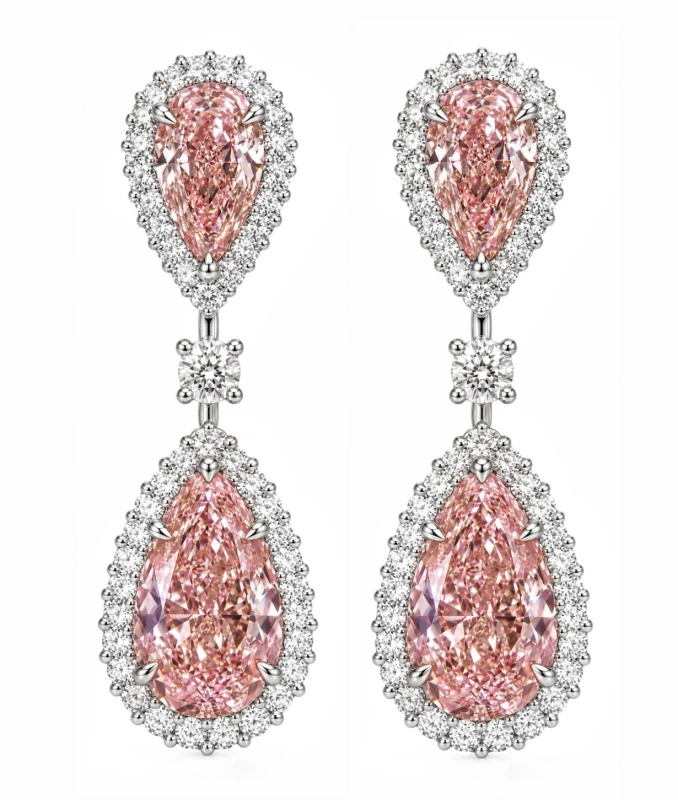 PEAR DIAMONDS 2.03-1.89 CT FANCY INTENSE PINK*-FANCY INTENSE PURPLISH PINK*/VVS2 & DIAMONDS 1.07-1.03 CT FANCY VIVID PINK*/VVS2-VS1 EARRINGS