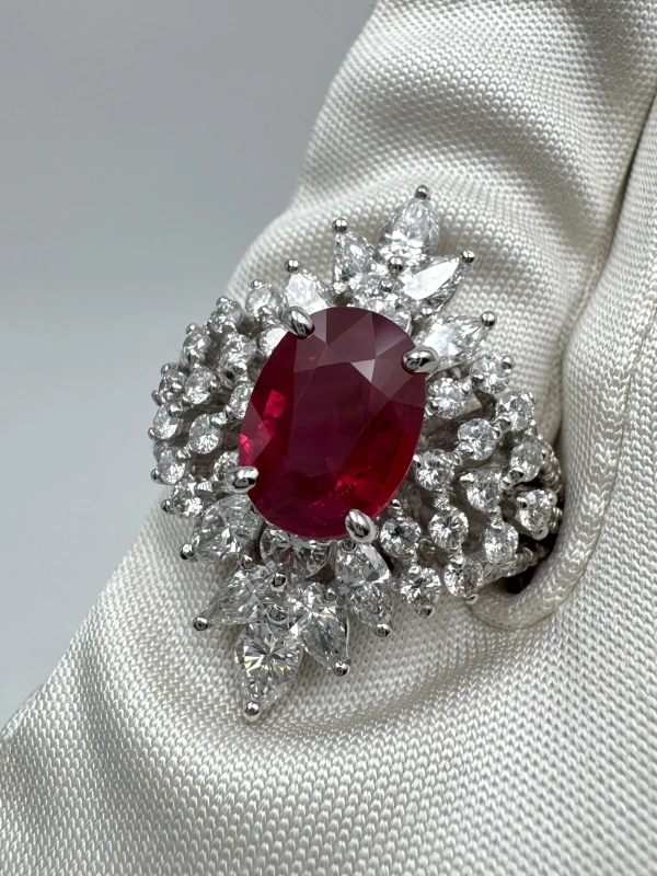 Earrings without a brand RUBY 3.40 CT & DIAMOND 1.73 CT RING (SIZE 53) NNRuby2.15 3