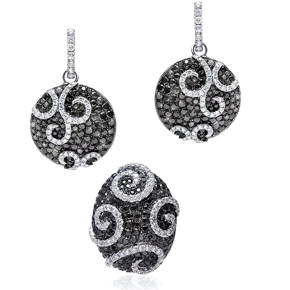 Earrings without a brand КОМПЛЕКТ С БРИЛЛИАНТАМИ 10.10 СТ BLACK&WHITE DIAMOND SET