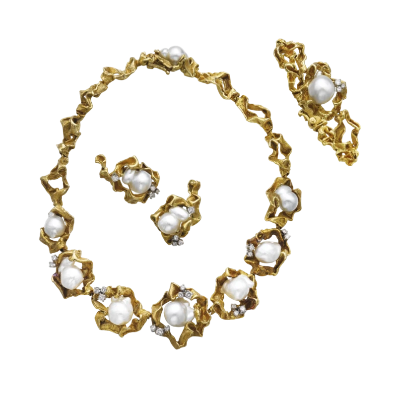 Earrings without a brand Gilbert Albert,  Cultured Pearl and Diamond Parure 16541604 5