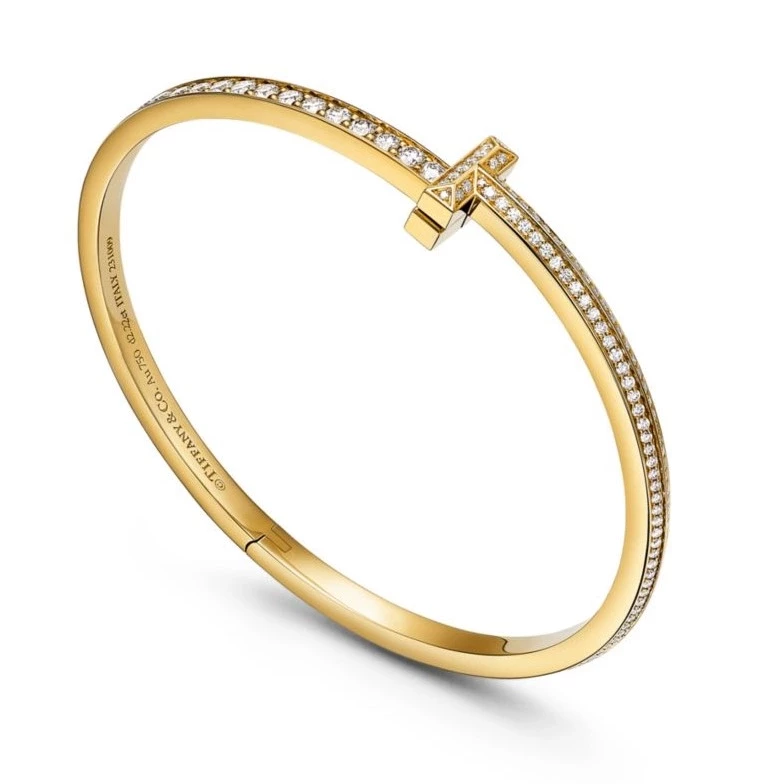 Tiffany & Co T1 Narrow Pavé Diamond Hinged Bangle in Yellow Gold 73124530 3