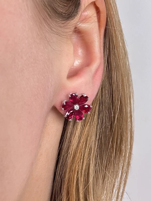 DeRosa FLOWER RUBY 5.36 CT "PIGEON BLOOD" EARRINGS E296634 2