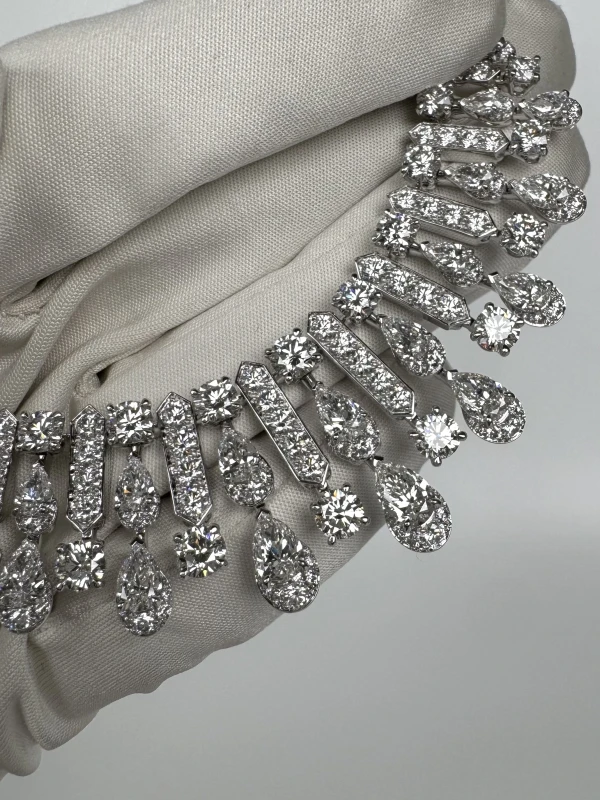 GRAFF WHITE ROUND, PEAR SHAPE AND BAGUETTE DIAMOND FRINGE NECKLACE 29.41 CT RGN769 7