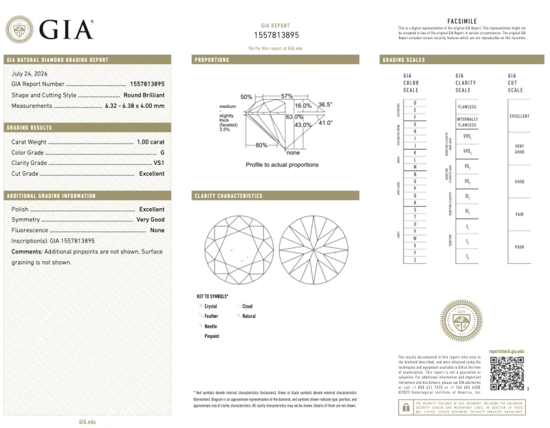 Earrings without a brand ROUND DIAMOND 1.00-1.00 CT G/VS1 EARRINGS (GIA) 2801-NN1.00-1.00 G/VS1 3