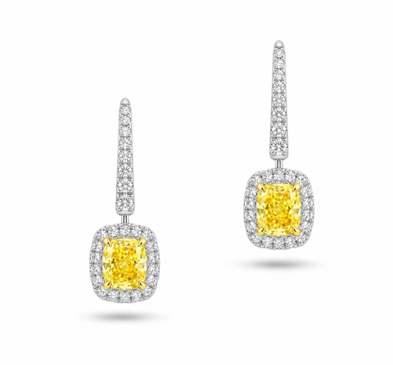 YELLOW CUSHION DIAMOND EARRINGS 3.06 CT (GIA)
